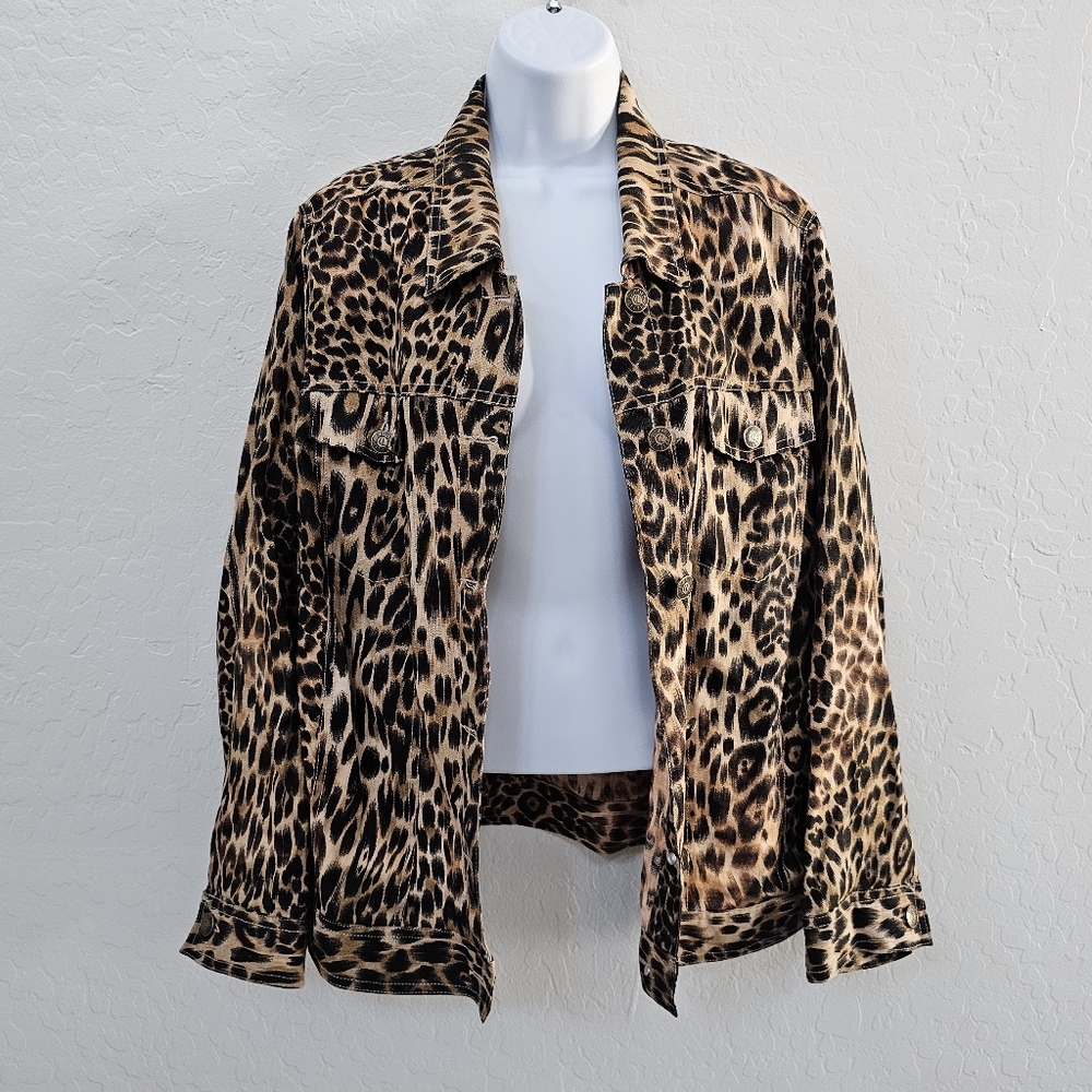 NWOT Carole Little Animal Print Linen Jacket Plus Size 2X Button Down Long Sleev